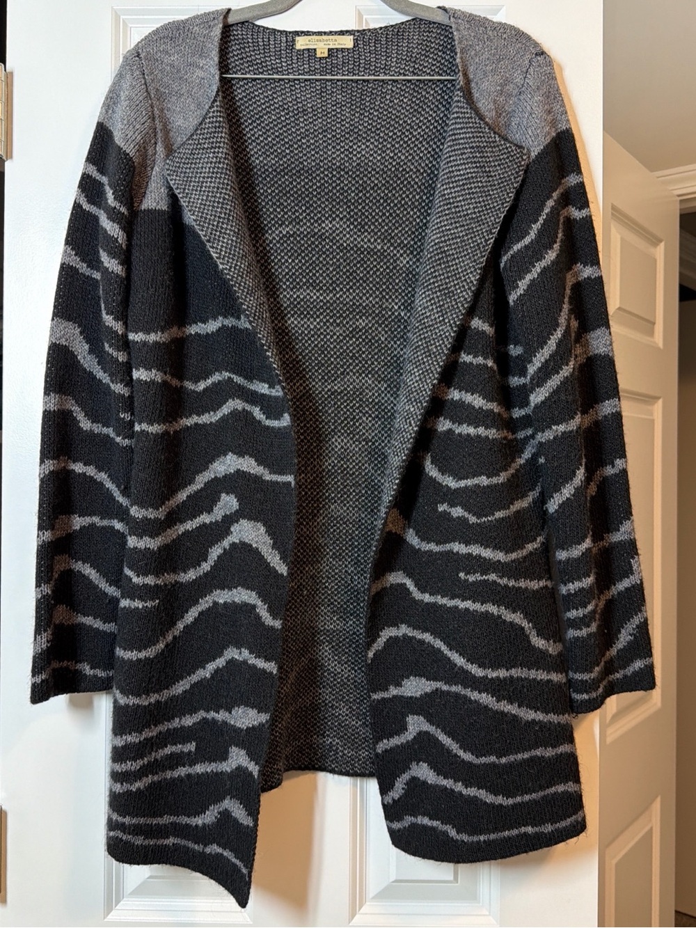 Open-Front Zebra-Print Cardigan Sweater - Black/Gray Wool&Alpaca